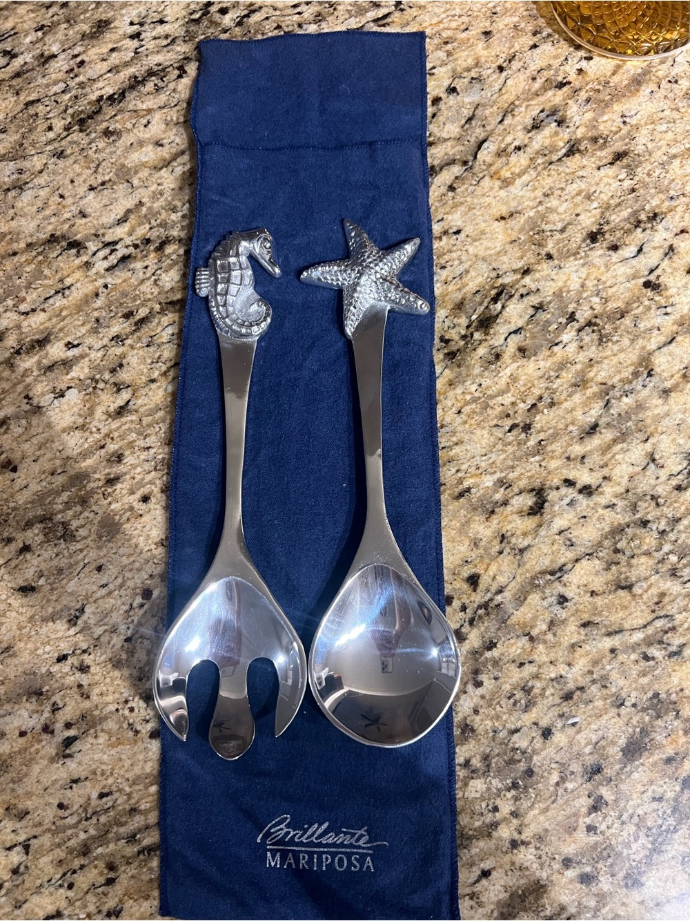 Navy Blue-Handled Seahorse & Starfish Serving Set